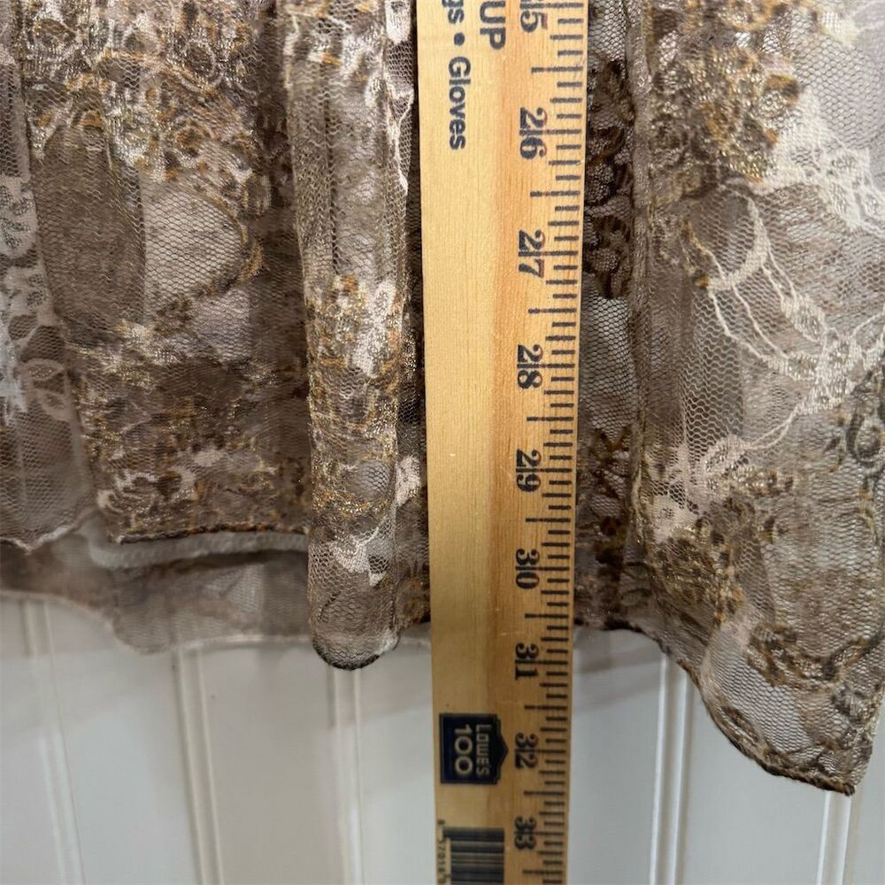 Cal Style Plus Tunic 2XL Brown Sheer Crinkle Lace Overlay‎ Ruffle Hem Whimsigoth - Picture 5 of 7